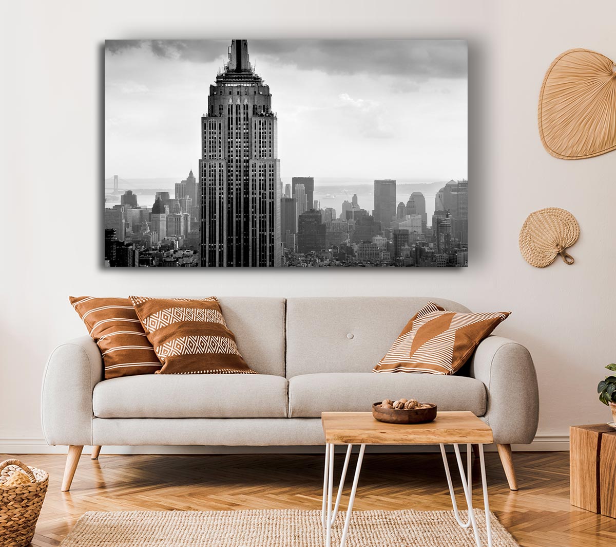 New York City Empire State B n W Skies