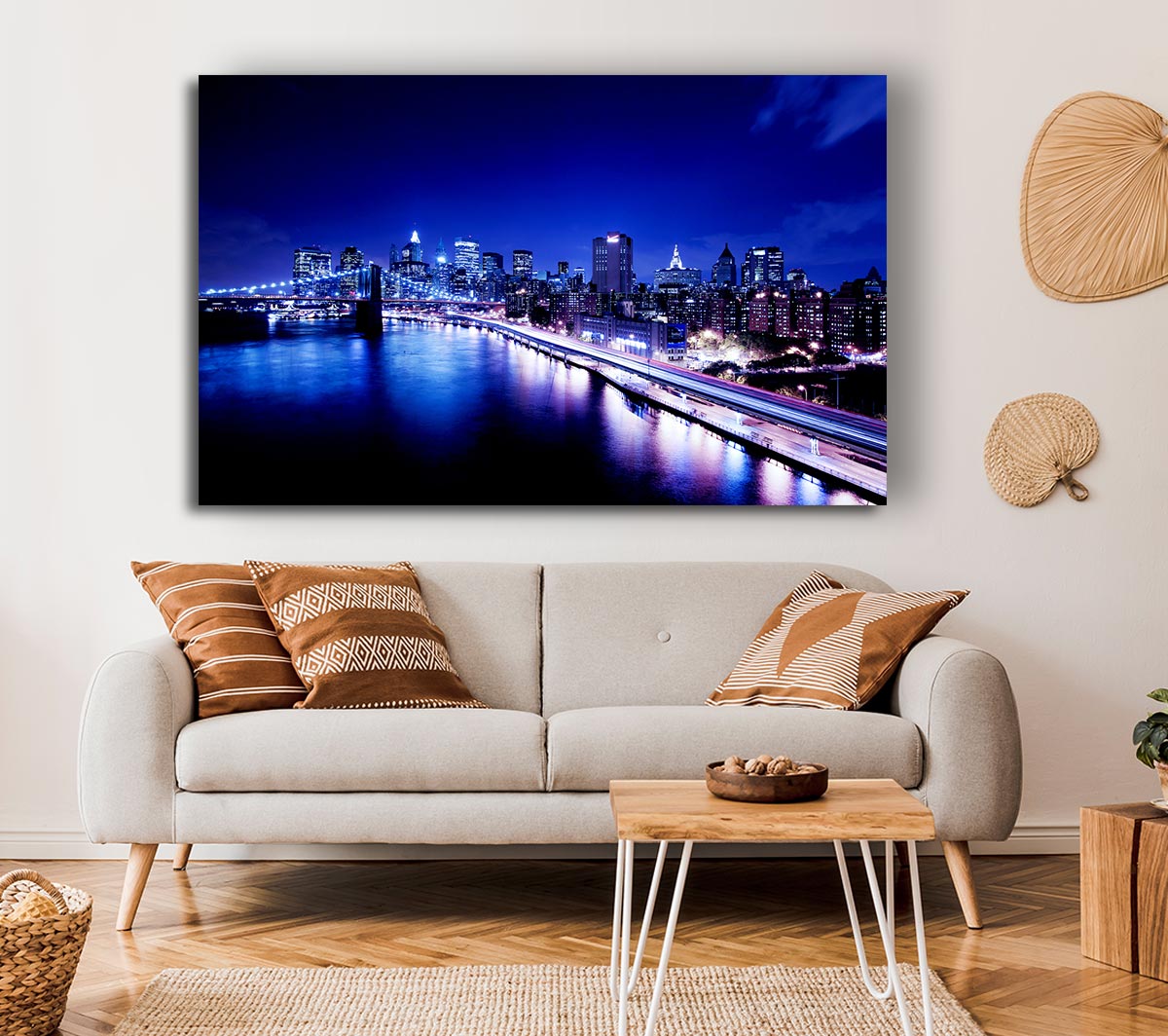 New York City Brooklyn Bridge Ariel Night View