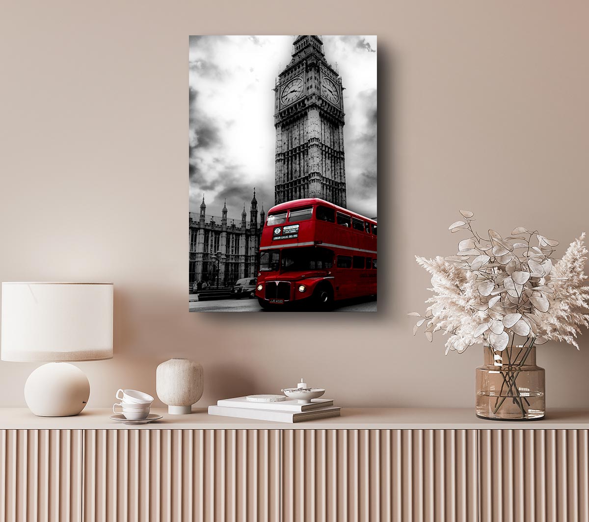 Red London Bus Big Ben B n W
