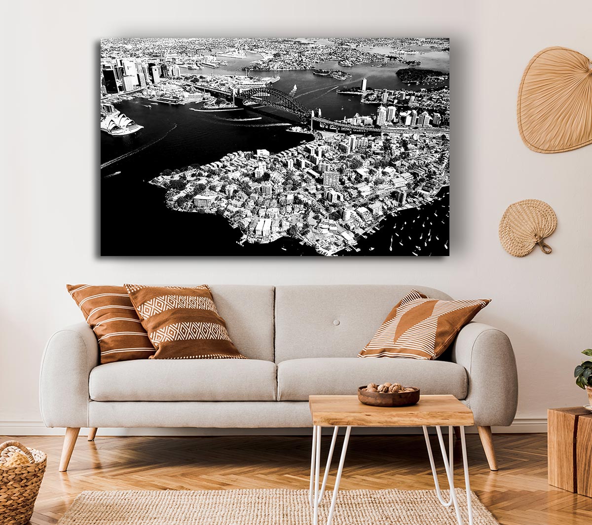 Sydney Harbour Bridge Ariel View B n W