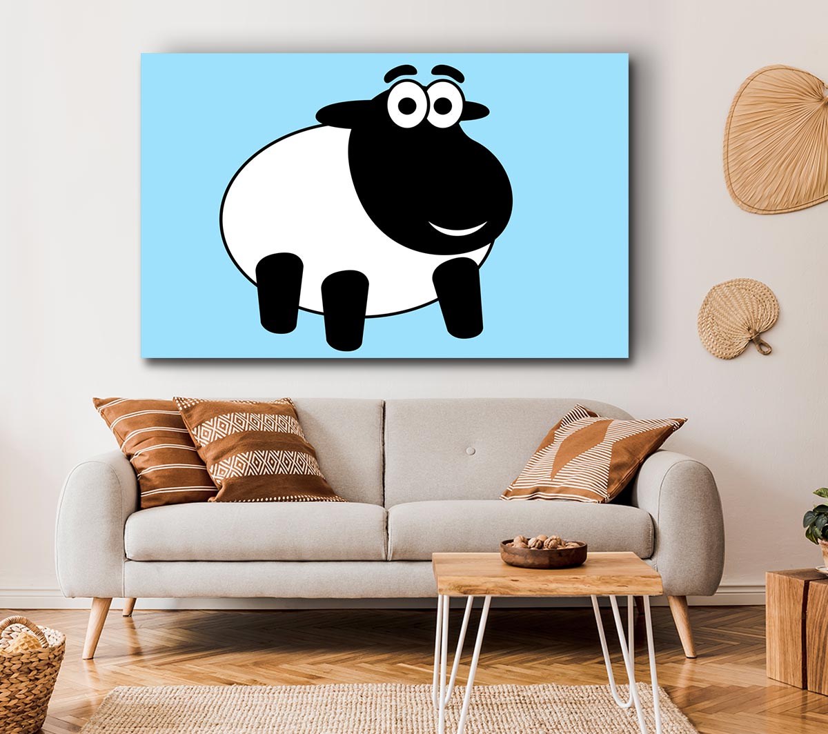 Happy Cartoon Sheep Baby Blue