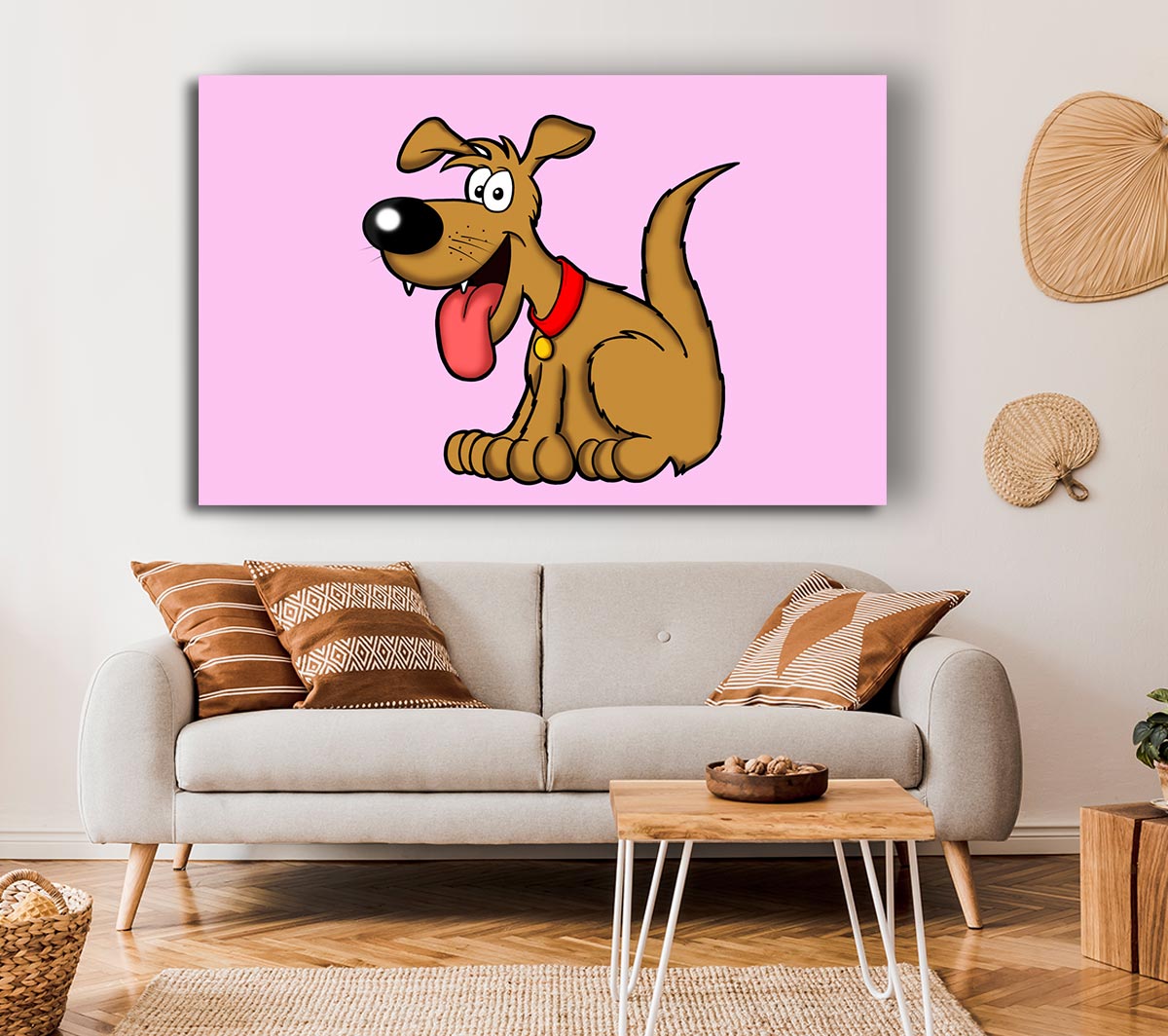 Happy Dog Cartoon With Tongue Out Pink