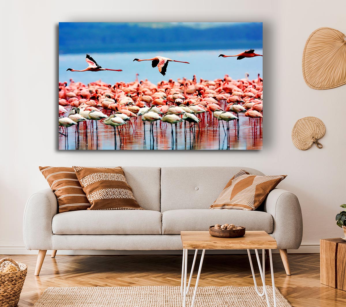 Pink Flamingos In Flight