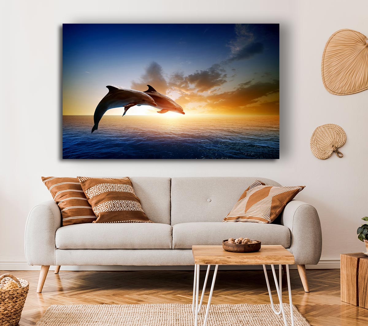 Jumping Sunset Dolphins