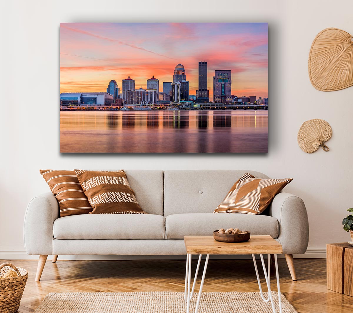 Orange sunset in the city shoreline