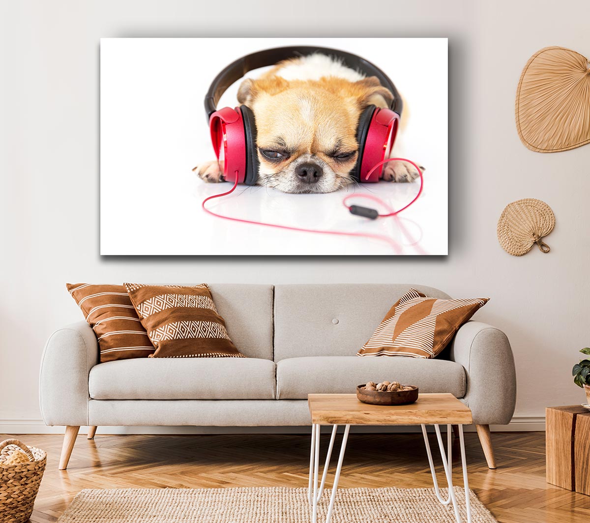 Dog listening to music relaxing