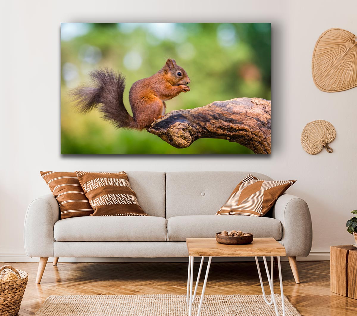 Squirrell eating nuts on branch