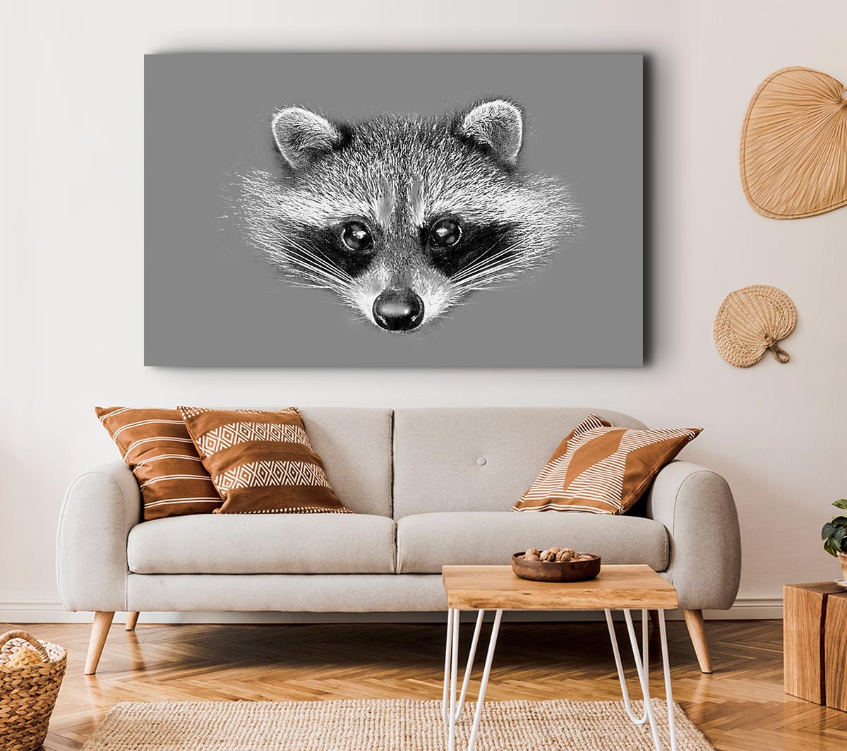 Raccoon On Grey