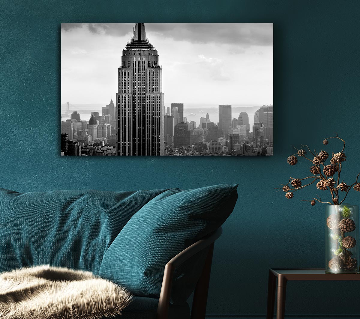 New York City Empire State B n W Skies