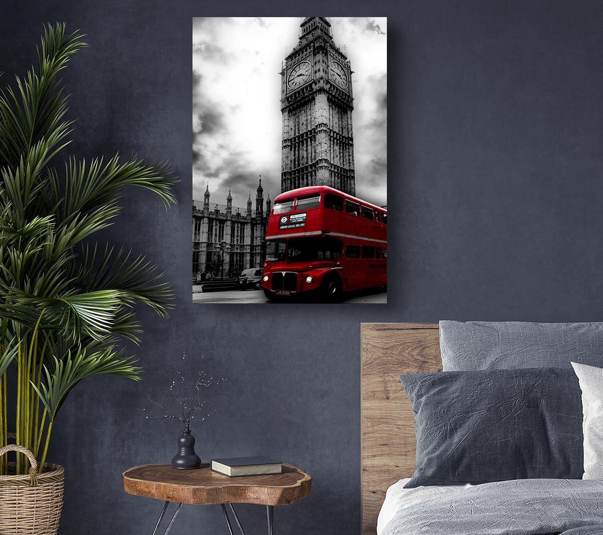 Red London Bus Big Ben B n W