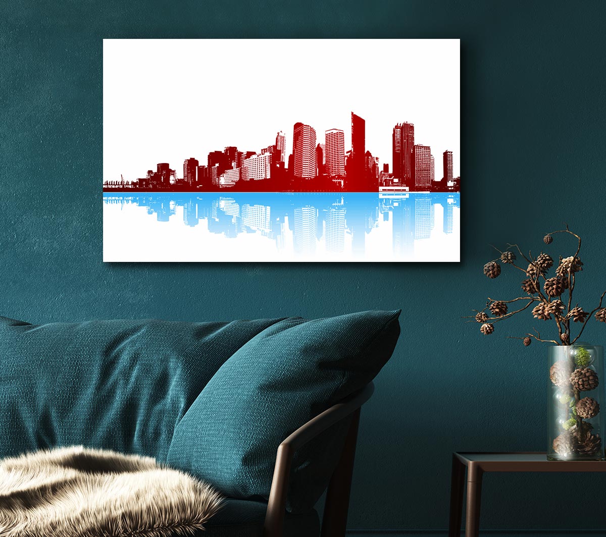 Red New York In Blue Reflections