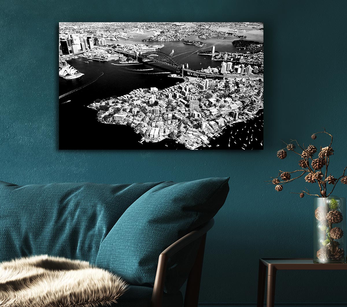 Sydney Harbour Bridge Ariel View B n W