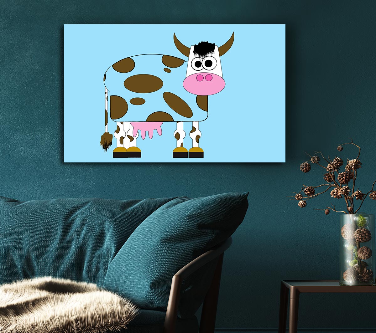 Funny Cow With Hair Baby Blue