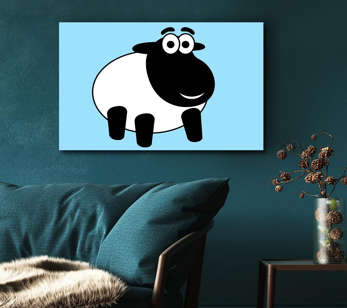 Happy Cartoon Sheep Baby Blue