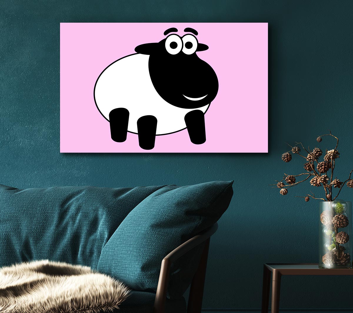 Happy Cartoon Sheep Pink