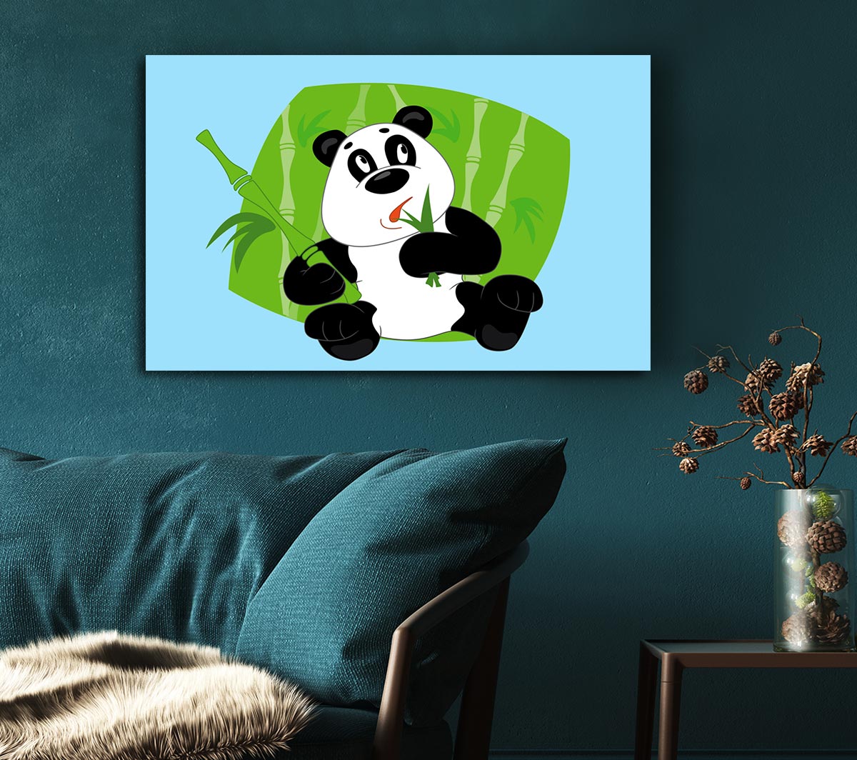 Panda Eating Bamboo Baby Blue