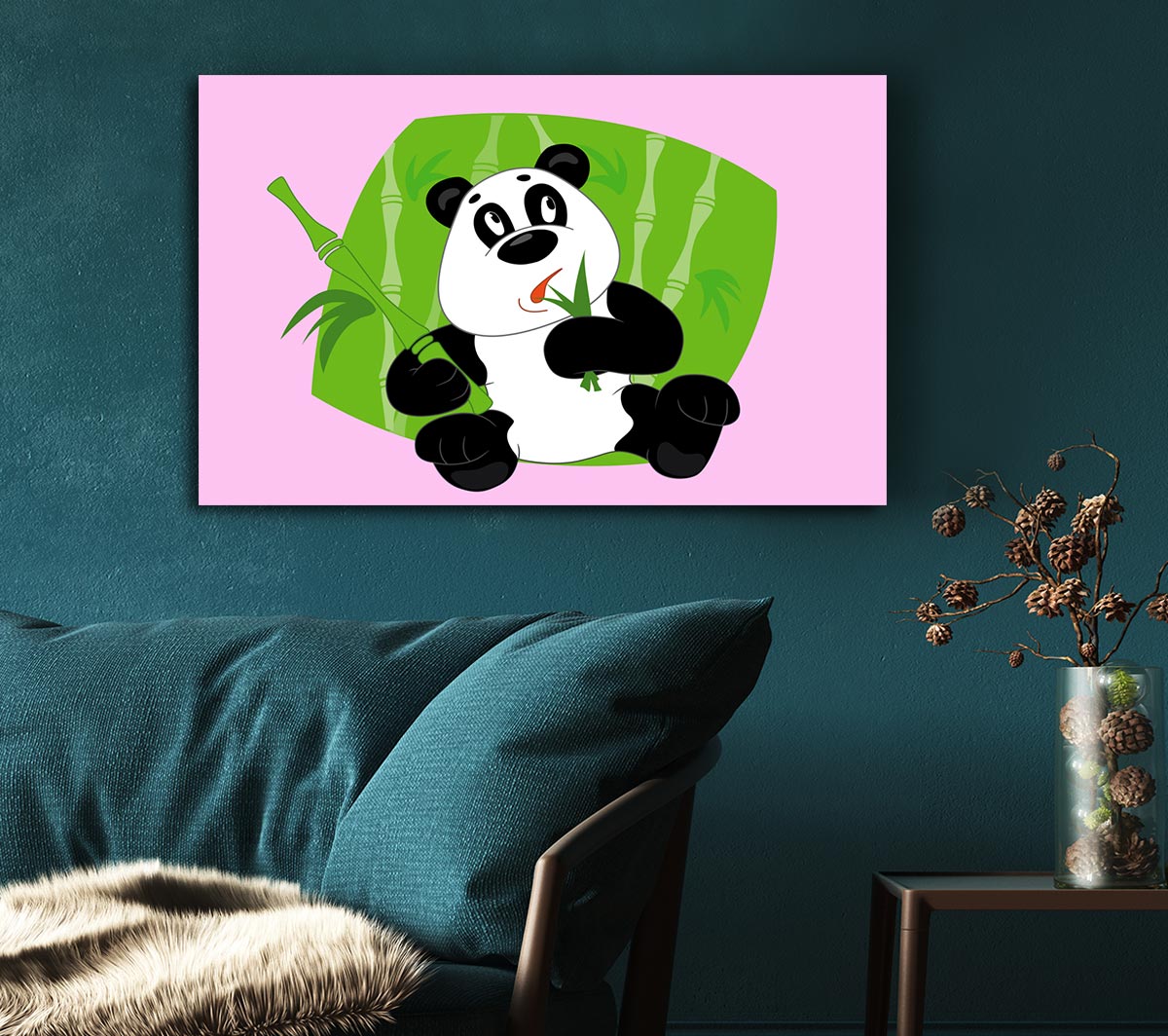 Panda Eating Bamboo Pink