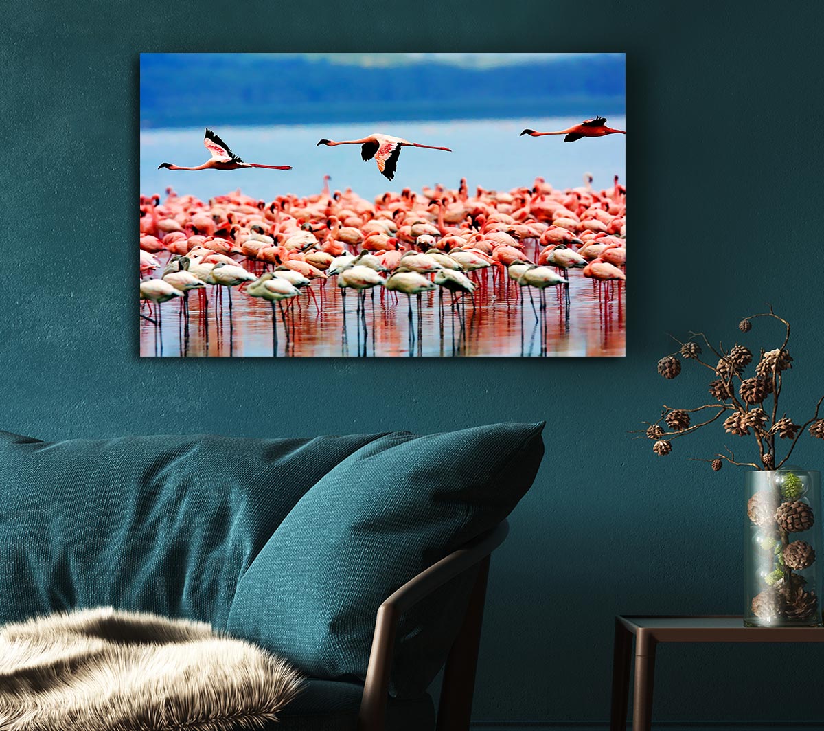 Pink Flamingos In Flight