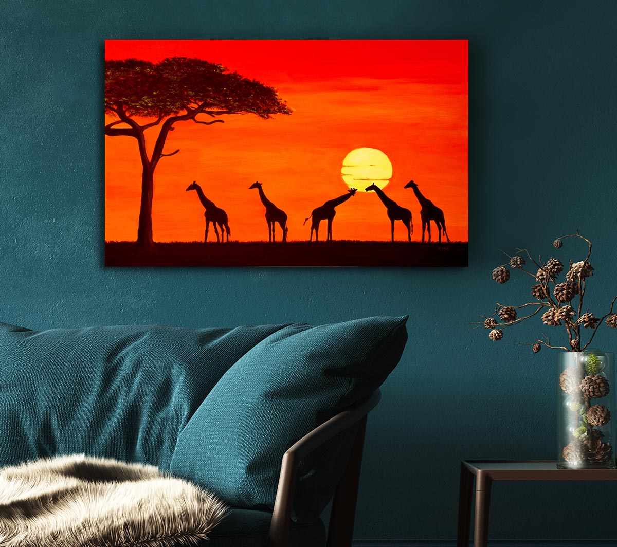 Giraffes At The Sunset