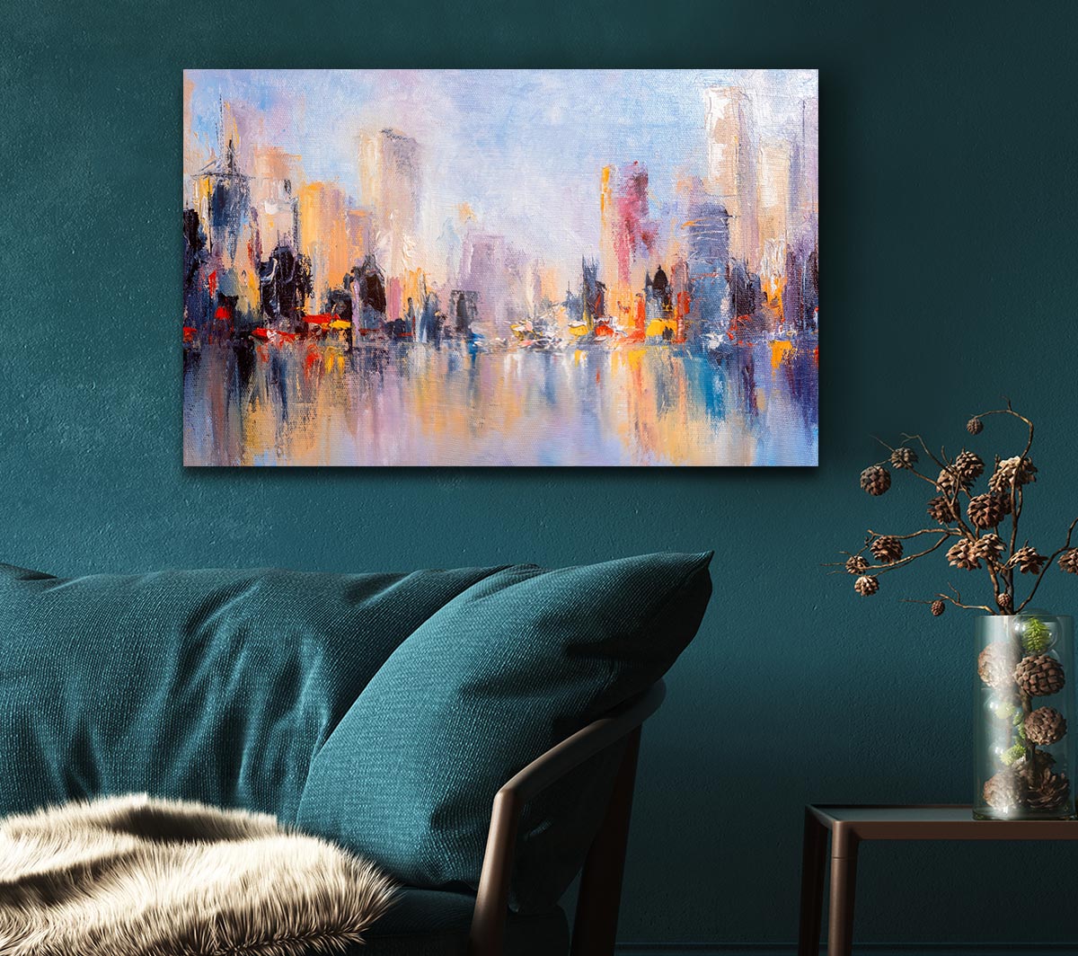 City in acrylic paints