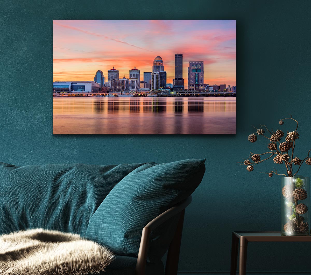 Orange sunset in the city shoreline