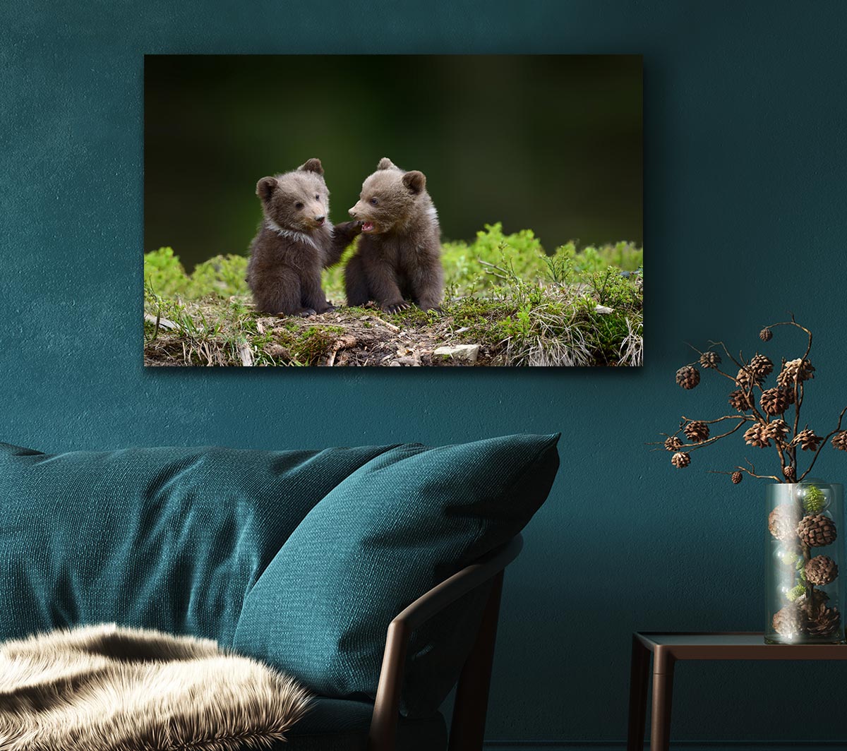 Two bear cubs playing