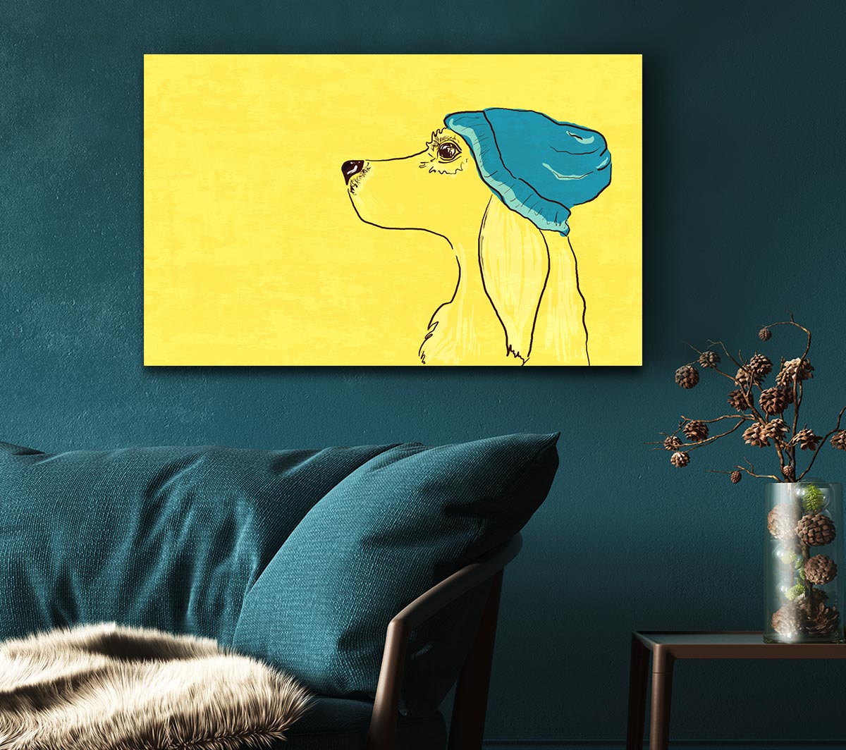 Yellow Dog With Blue Hat