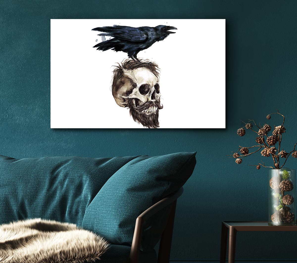 Crow On The Head Of A Skull