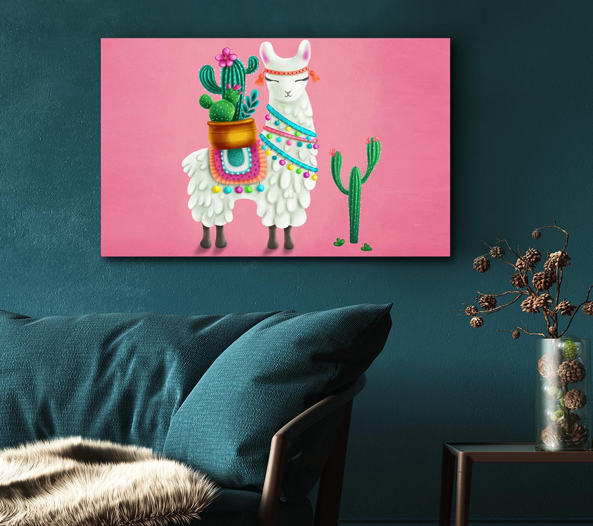 Llama Carrying Cactus