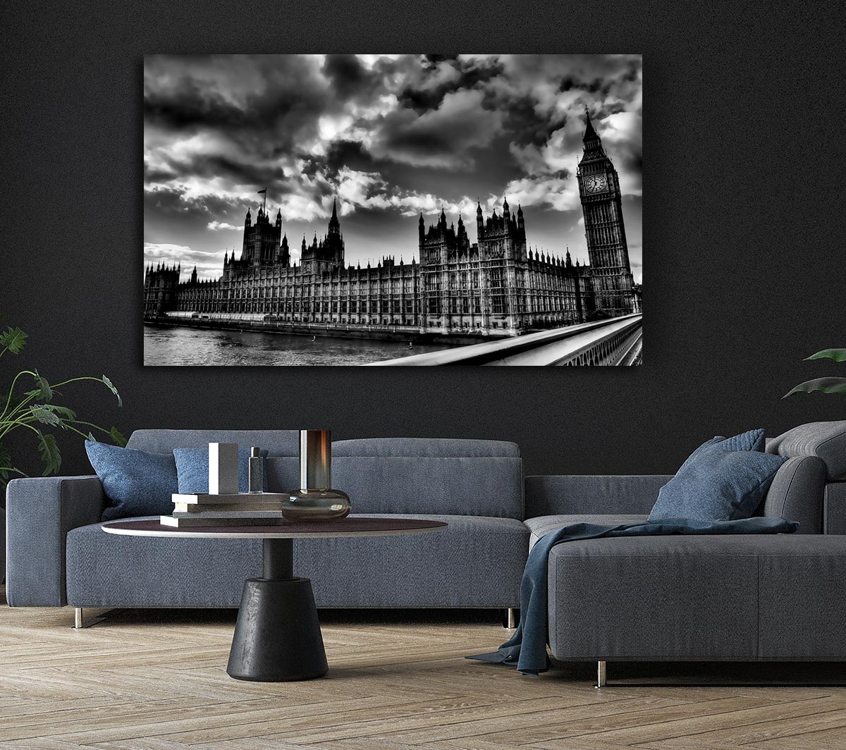London Houses Of Parliament B n W Storm Clouds