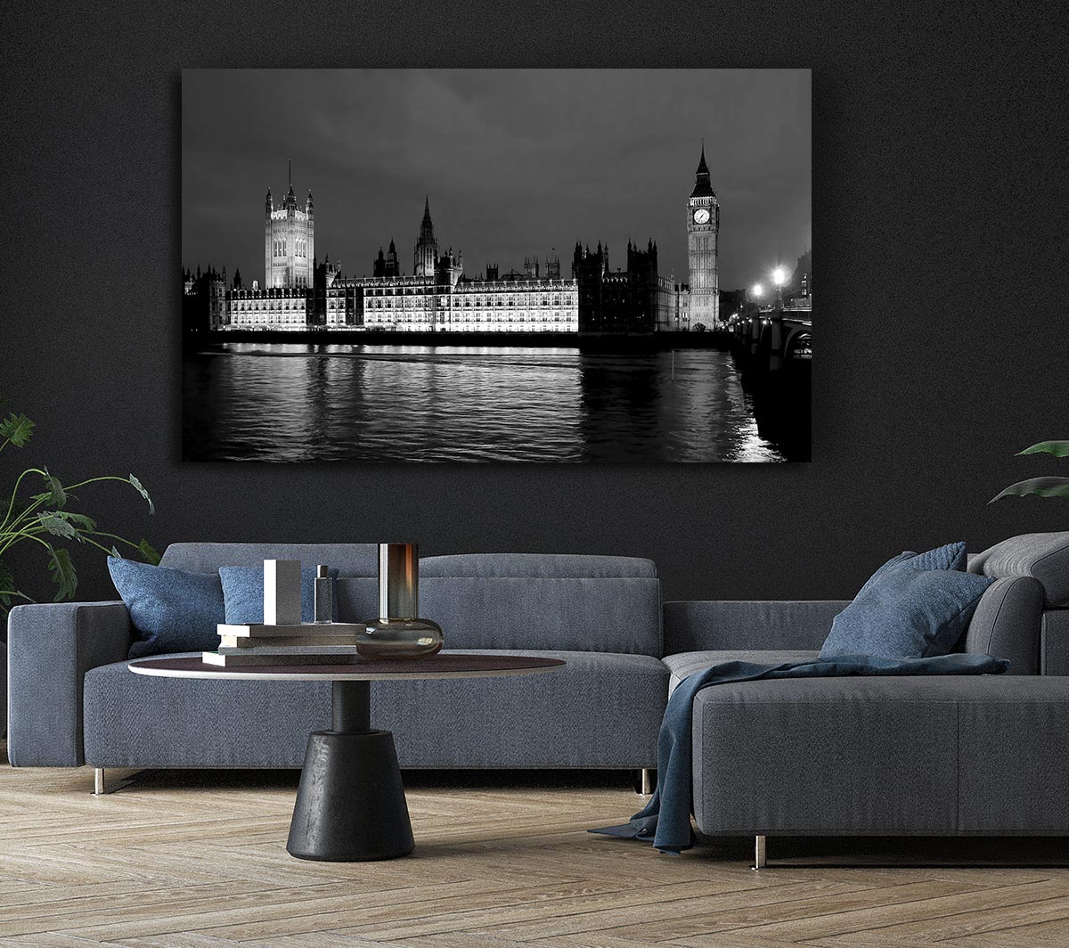 London Thames Houses Of Parliament B n W Night