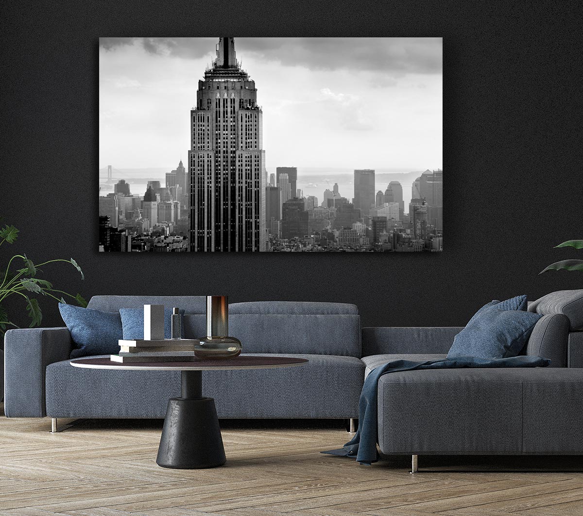 New York City Empire State B n W Skies