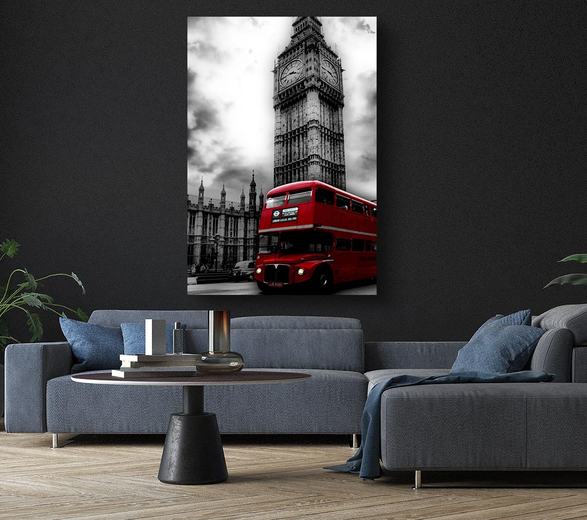 Red London Bus Big Ben B n W