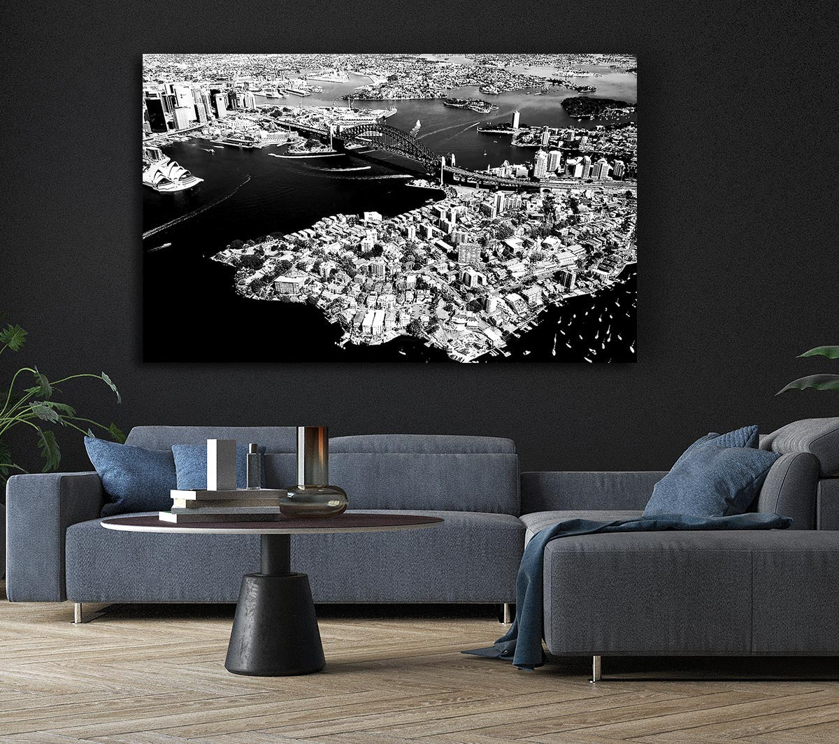 Sydney Harbour Bridge Ariel View B n W