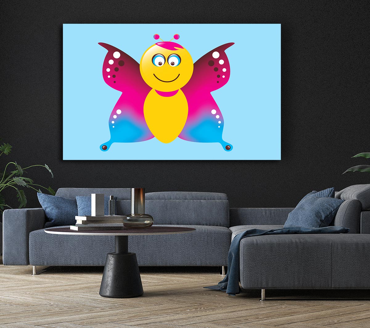 Butterfly Cartoon Face Baby Blue