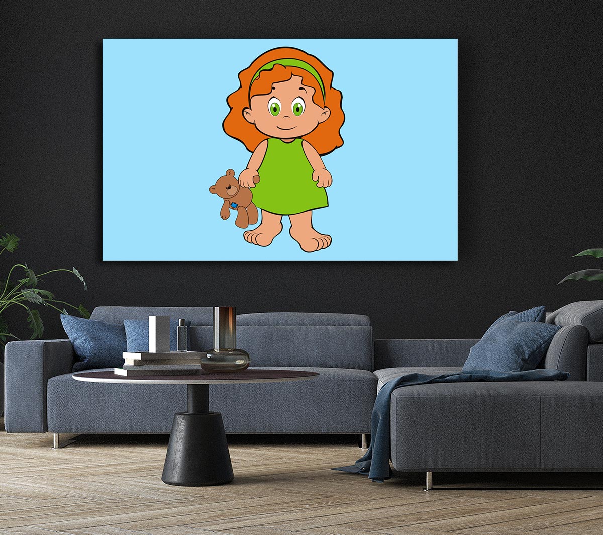 Girl With Teddy Bear Baby Blue
