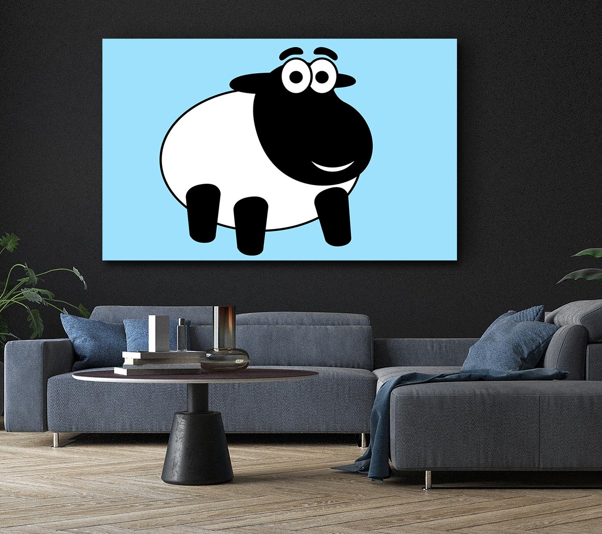 Happy Cartoon Sheep Baby Blue