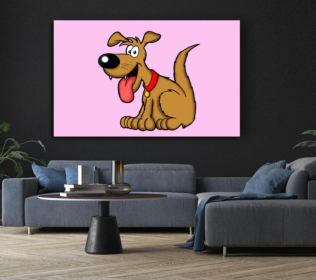 Happy Dog Cartoon With Tongue Out Pink