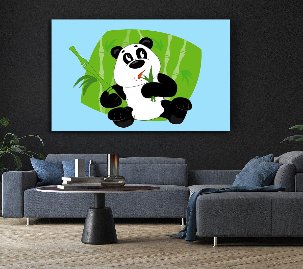 Panda Eating Bamboo Baby Blue