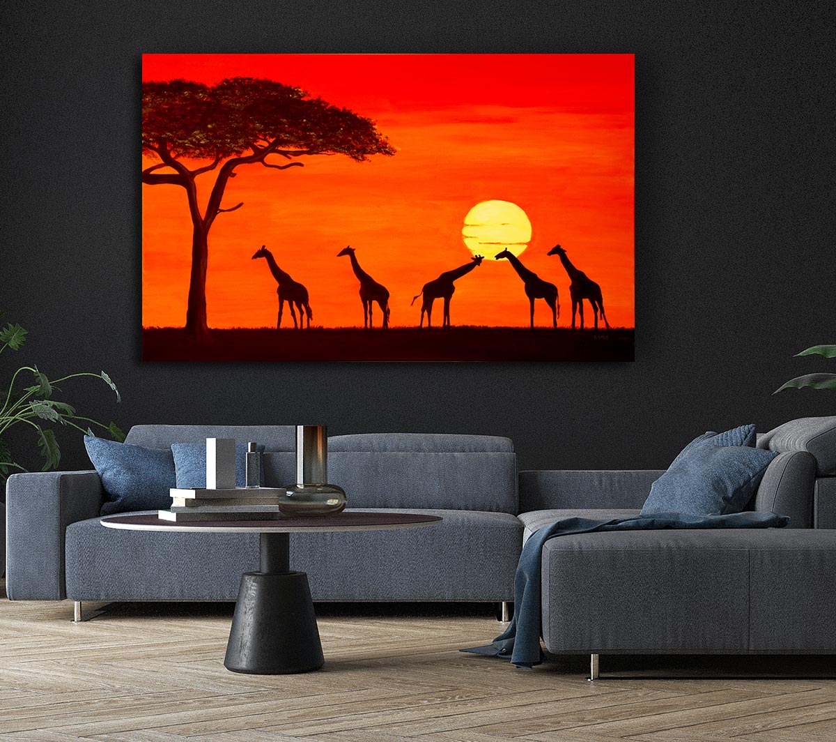 Giraffes At The Sunset