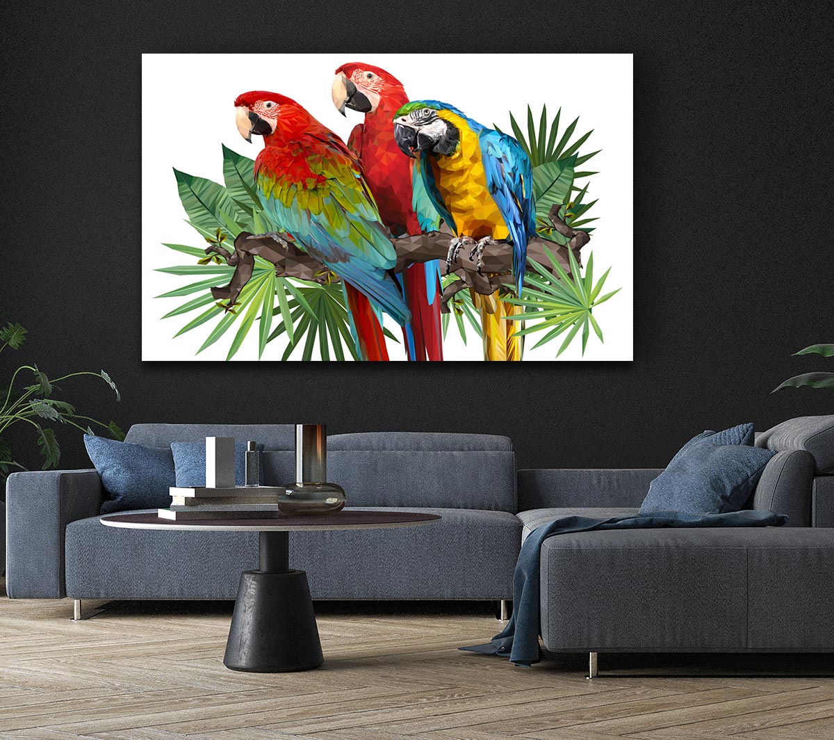 Three Parrots On A Branch